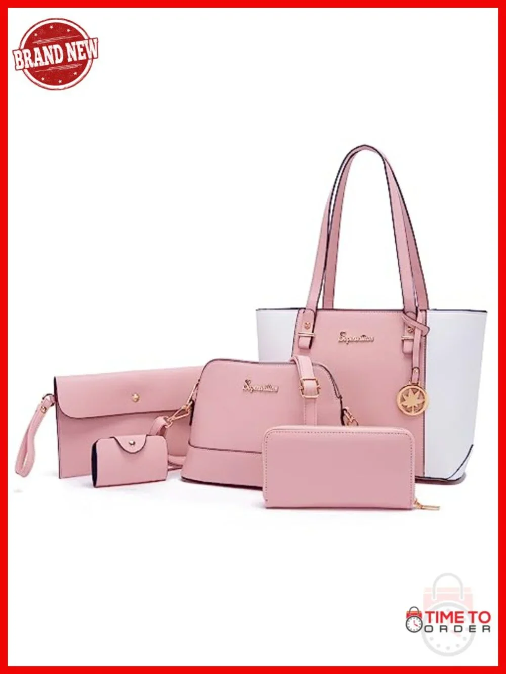 5-Piece PU Leather Tote Bag Set with Wallet, Clutch, and Card Holder